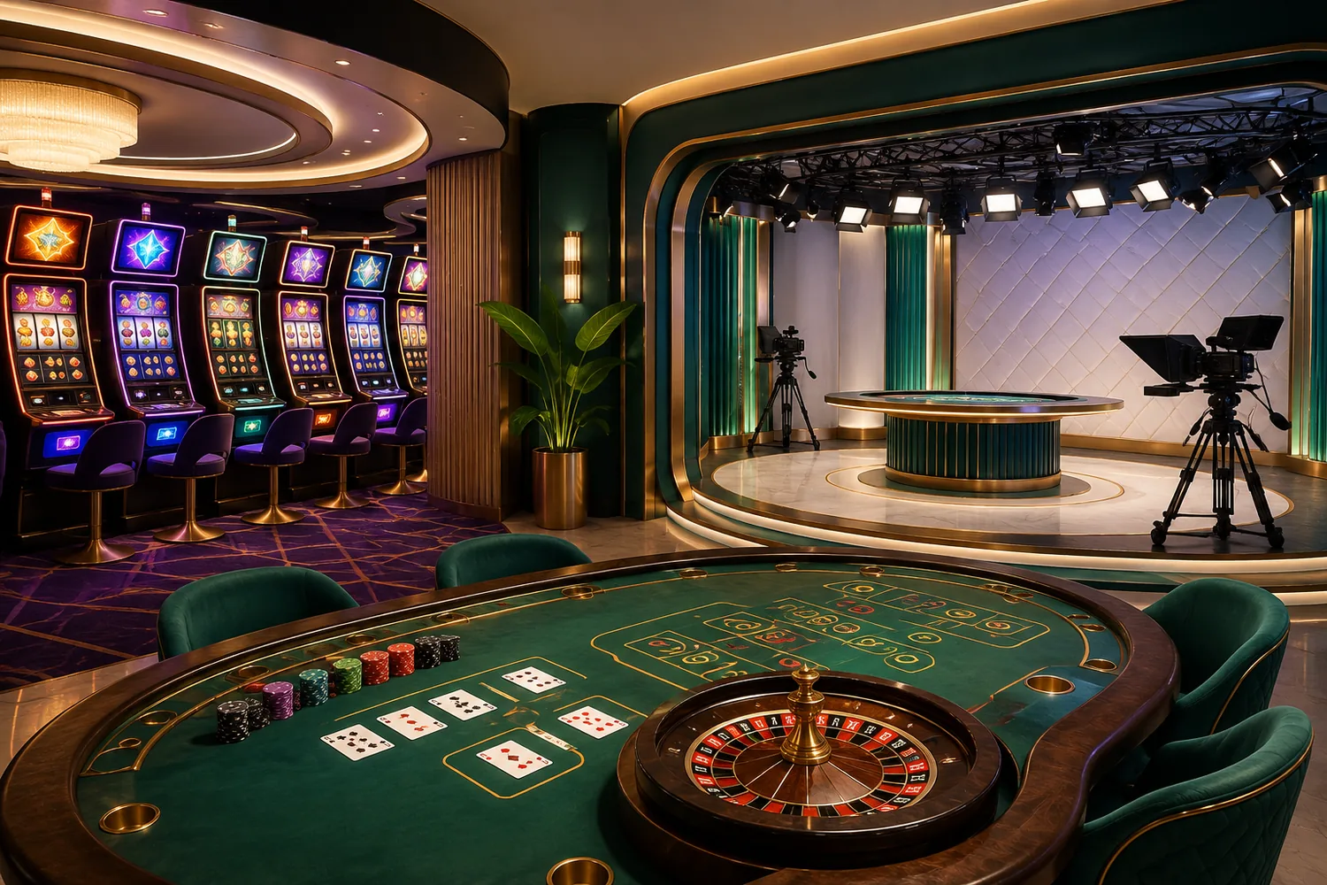 Ilustrasi kategori slot, meja, dan live casino